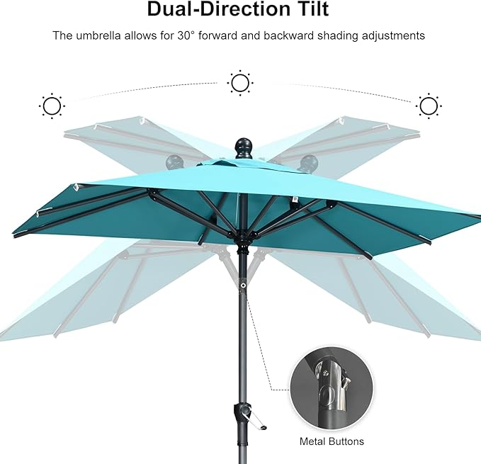PURPLE LEAF 6' x 4' Rectangular Patio Umbrella Outdoor Table Umbrella Aluminum Frame Market Umbrella Sun Umbrella with 8 Sturdy Ribs Tilt for Garden Deck Lawn Pool Turquoise Blue