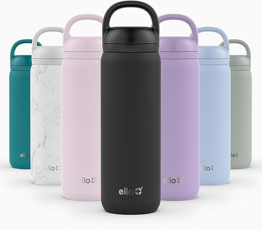 Ello Cooper Twist 22oz Stainless Steel Water Bottle with Chug Lid | Leak Proof Double Walled and Vacuum Insulated | Fits Car Cupholder | Built in Carry Loop | Dishwasher Safe | Black