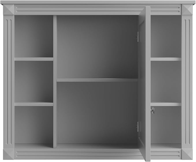 Merax Bathroom Medicine Cabinet with Mirror, Wall Mounted Over Toilet Storage Cabinet Organizer with Doors and Shelves for Bathroom Laundry Room (Mirror Cabinet Only, Gray)