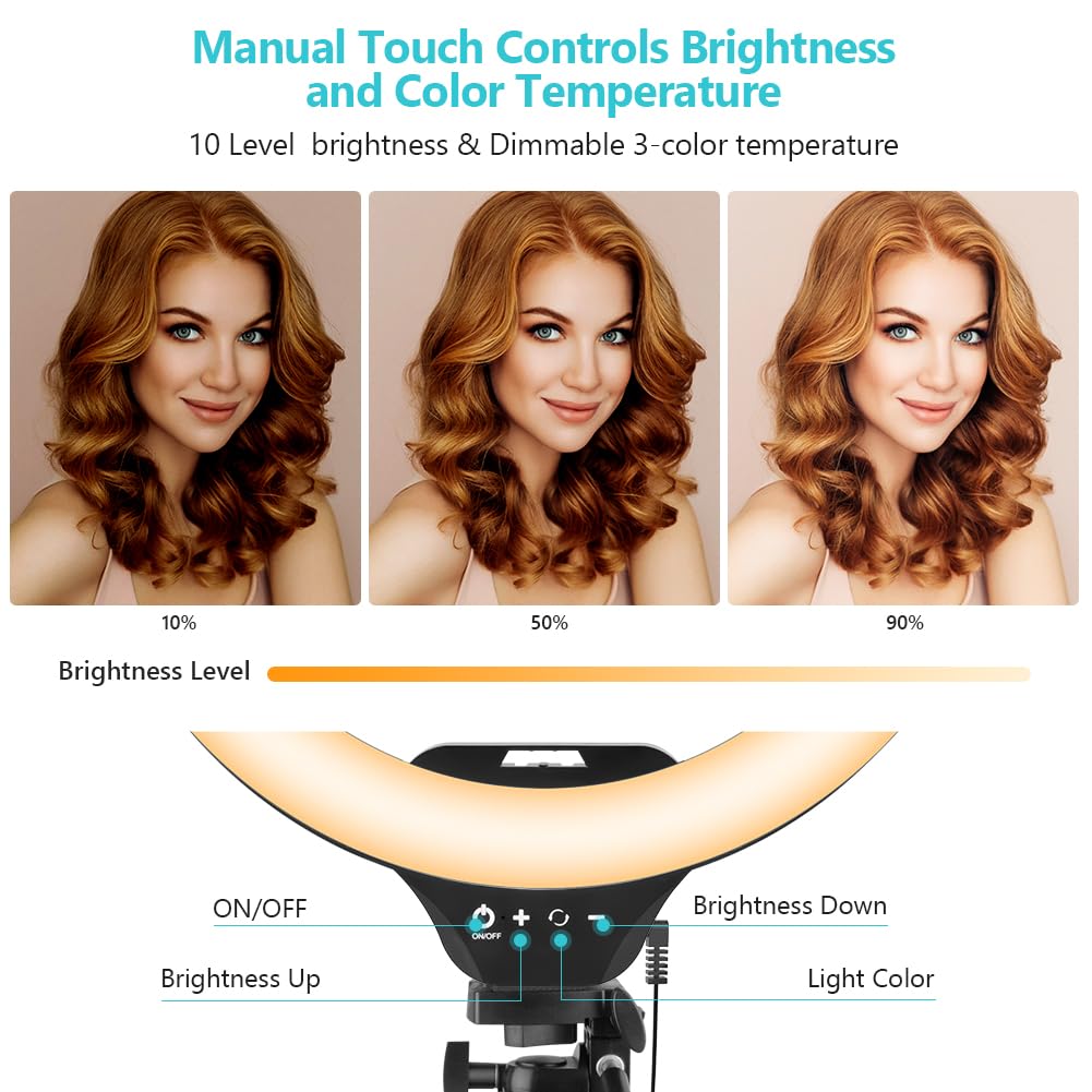 Sensyne 10'' Ring Light with 50'' Extendable Tripod Stand, LED Circle Lights with Phone Holder for Live Stream/Makeup/YouTube Video/TikTok, Compatible with All Phones
