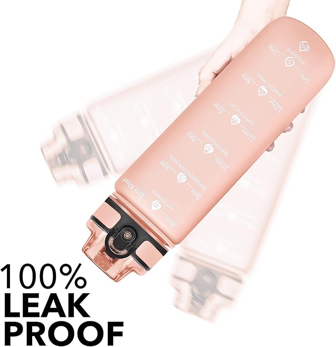 GOSWAG 32oz Motivational Water Bottles with Time Marker and Fruit Strainer, Sports Water Bottle with Times to Drink, Leakproof, Reusable Plastic Bottle with Strap no Straw for Gym, School