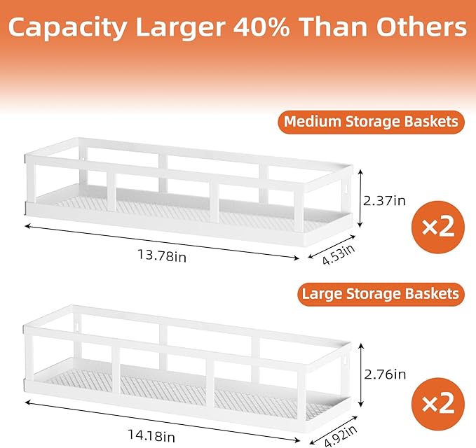 Spice Rack Wall Mounted, 4 Pack Pantry Door Organizer & Hanging Storage Baskets Organizer Wall Mount, Large Capacity Metal Spice Shelf for Kitchen Cabinet, Bathroom, Shower, Home Decor
