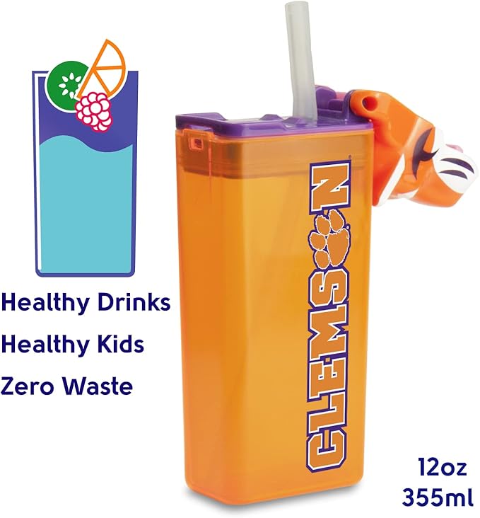 Reusable Water Bottle | Officially Licensed NCAA Sports Bottle | BPA Free | Dishwasher Safe | Clemson Tiger Mascot | 12 oz Drink in the Box - Clemson University