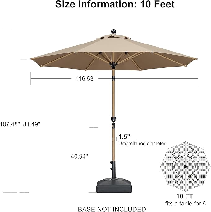 PURPLE LEAF 10 Feet Patio Umbrella Outdoor Table Umbrella Aluminum Round Market Umbrella with Push Button Tilt & 8 Sturdy Ribs and Crank Commercial Sun Umbrella for Garden Patio Balcony, Taupe