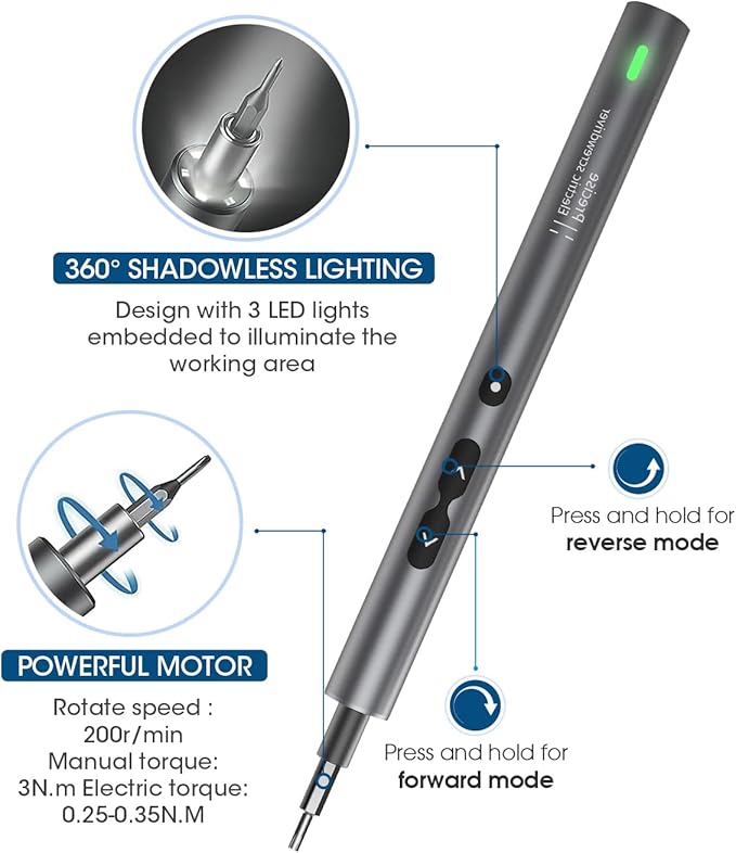 Kingsdun Mini Electric Screwdriver, 62 in 1 Cordless Precision Power Screwdriver with 48 Bits, Rechargeable Electrical Screwdriver Repair Tool Kit with LED Lights Magnetic Mat for Phones PC Laptops