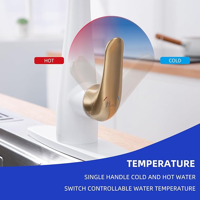 Kitchen Faucet with Soap Dispenser and Pull Down Sprayer - Stainless Steel Single Handle Kitchen Sink Faucet, 1 or 3 Hole Design for Modern Farmhouse Kitchens, Rv, and Bar Sinks (Whit and Gold)