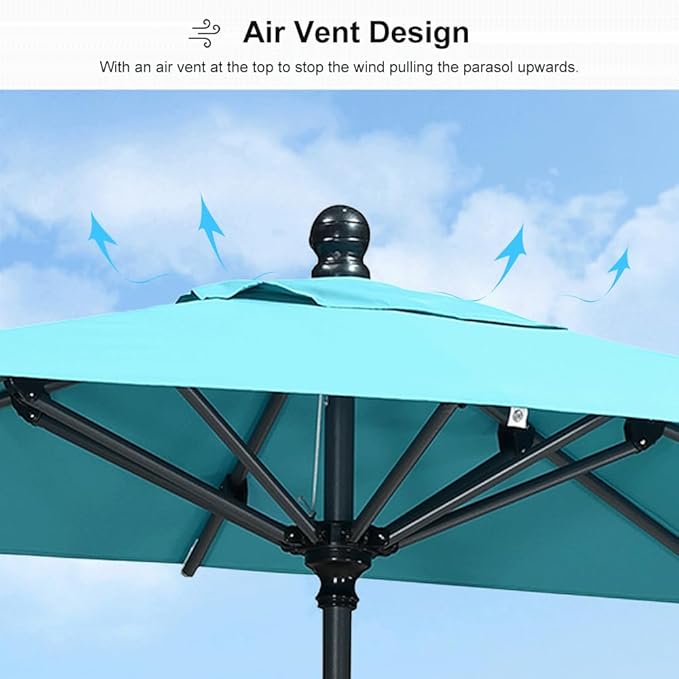 PURPLE LEAF 6' x 4' Rectangular Patio Umbrella Outdoor Table Umbrella Aluminum Frame Market Umbrella Sun Umbrella with 8 Sturdy Ribs Tilt for Garden Deck Lawn Pool Turquoise Blue