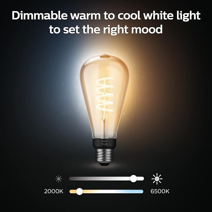Philips Hue Smart 60W ST23 Filament LED Bulb - White Ambiance Warm-to-Cool White Light - 2 Pack - 550LM - E26 - Indoor - Control with Hue App -Compatible with Alexa, Google Assistant and Apple Homekit
