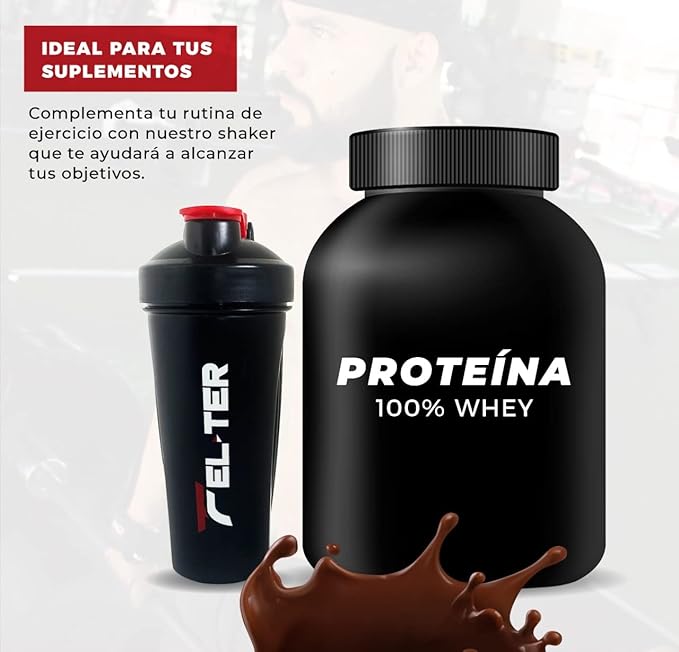 Protein Shaker Bottle – Shaker Bottle for Protein Mixes and Supplement Shakes, Protein Shaker Cup, Stainless Steel Shaker Ball Wire Whisk (Black, 24 - Ounce)