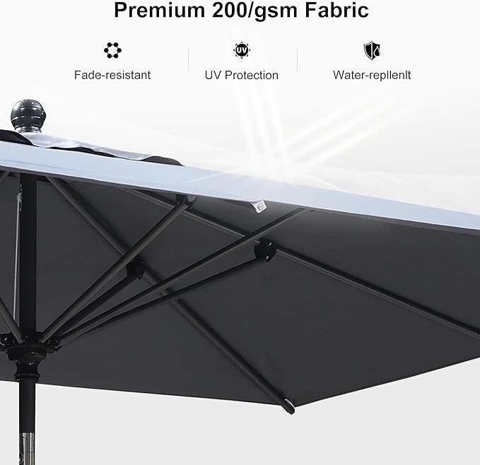 PURPLE LEAF 6' x 4' Rectangular Patio Umbrella Outdoor Table Umbrella Aluminum Frame Market Umbrella Sun Umbrella with 8 Sturdy Ribs & Tilt for Garden Deck Lawn & Pool Light Gray