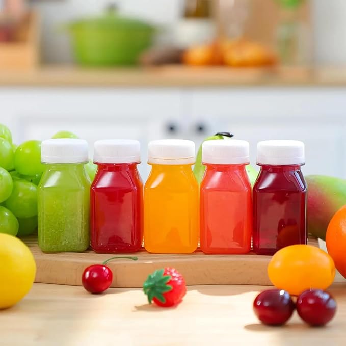 Norcalway 10pcs 2oz plastic containers with lids - Ginger shot bottles - Freezer Safe, Leak Proof, BPA free, Food Grade small plastic bottles with caps for liquids