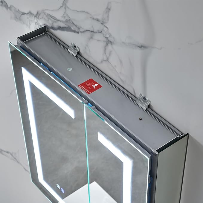 Blossom LED Medicine Cabinet Mirror for Bathroom 25x26 Inch - Recessed/Surface Mounted Lighted Medicine Cabinet with Mirror - Defogger, 3-Color Dimmer - Wall Mounted Storage Cabinet