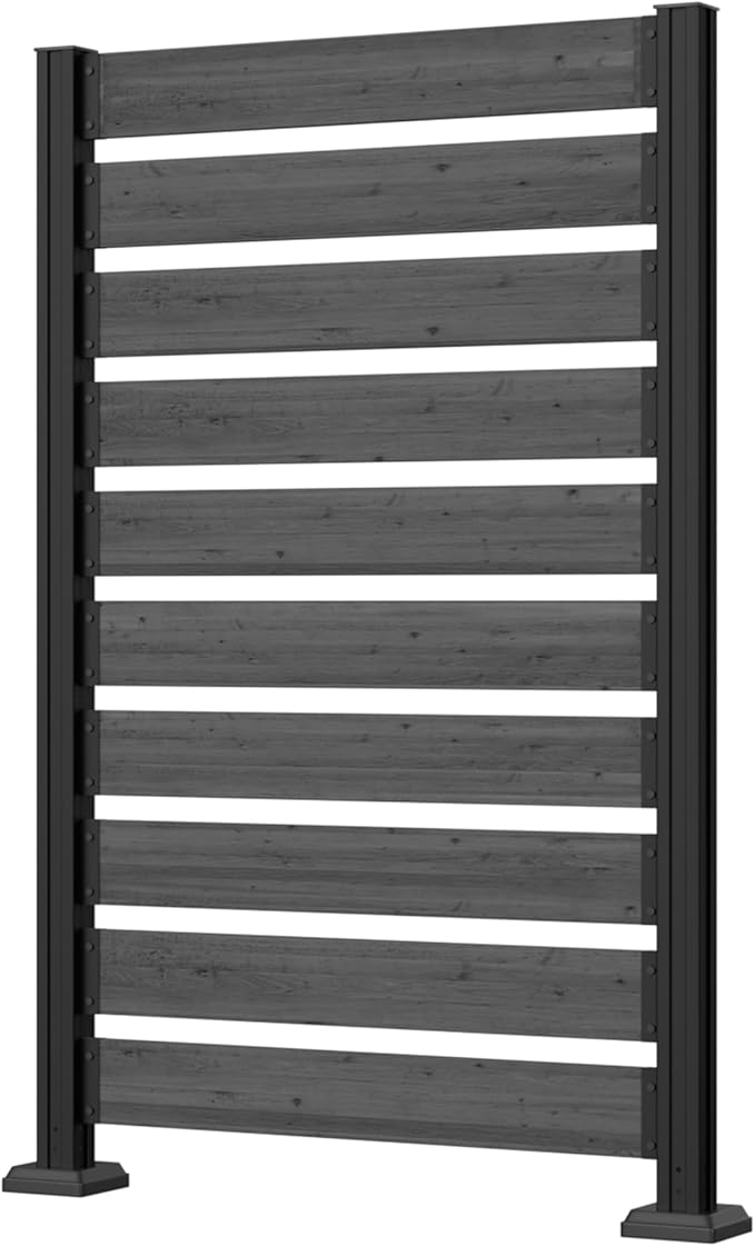 40” W x 60” H Wood Air Conditioner Fence for Hard Ground & Soft Ground, Single Outdoor Garden Fence, Privacy Screen Panel with Aluminum Stakes, Trash Can Pool Equipment Enclosure, Grey