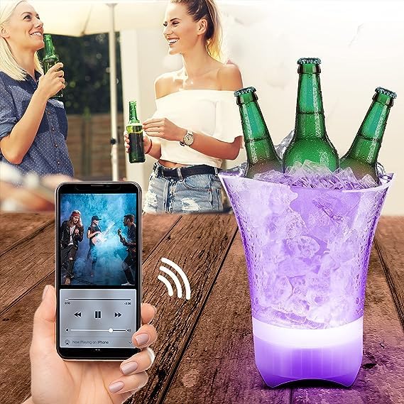 LUMl-Chill Portable Collapsible Ice Bucket for Wine, Soda, Drinks with Built in Wireless Bluetooth Speaker - Party LED lights
