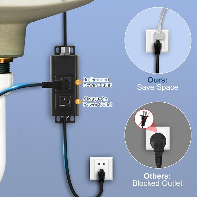 Dual Outlet Garbage Disposal Air Switch Kit, UL Listed Sink Top Air Switch for Food Waste Disposal, 3.58” Extra Long Air Button, Black Stainless Steel