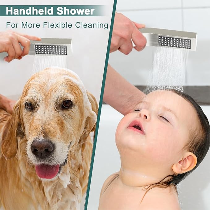 Shower Faucet Set Brushed Nickel Shower System, Starbath Rain Shower Head and Handheld Spray Shower Set Complete Wall Mounted,2 Way Pressure Balance Shower Valve and Trim Kit Included