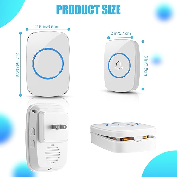 8 Pcs Waterproof Doorbell Kit 4 Pcs Home Doorbell with 4 Pcs Receivers 1000 FT Range 5 Volume Levels with 60 Doorbell Chimes and LED Flash (White)