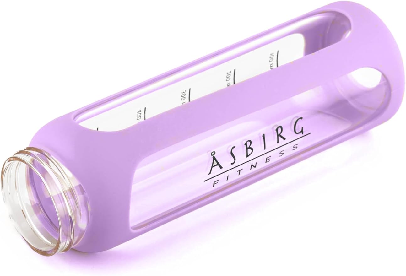 Fitness | Protein Shaker Made of Glass | Protein Shaker | Drinking Bottle | with Spiral Ball | Black (pastel purple)