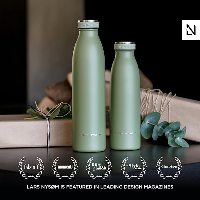 LARS NYSØM Stainless Steel Insulated Water Bottle 12oz 17oz 25oz 34oz 51oz | BPA-free Insulated Thermo Flask for Hot and Cold Beverages | Leakproof Drinking Bottle (Creamy Peach, 25oz)