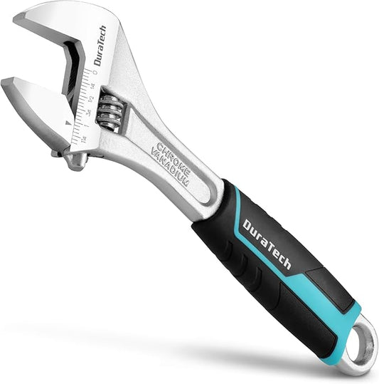 DURATECH 10-Inch Adjustable Wrench, Cr-V Steel Wrench, Wide Jaw Wrench, Metric & SAE Scales, for Home, Garage, Workshop and DIY