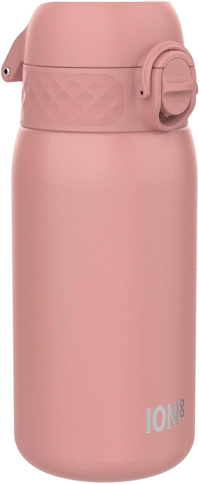 Ion8 Kids Water Bottle, Steel 400 ml/13 oz, Leak Proof, Easy to Open, Secure Lock, Dishwasher Safe, Flip Cover, Carry Handle, Easy Clean, Durable, Scratch Resistant, Carbon Neutral, Ash Rose Pink