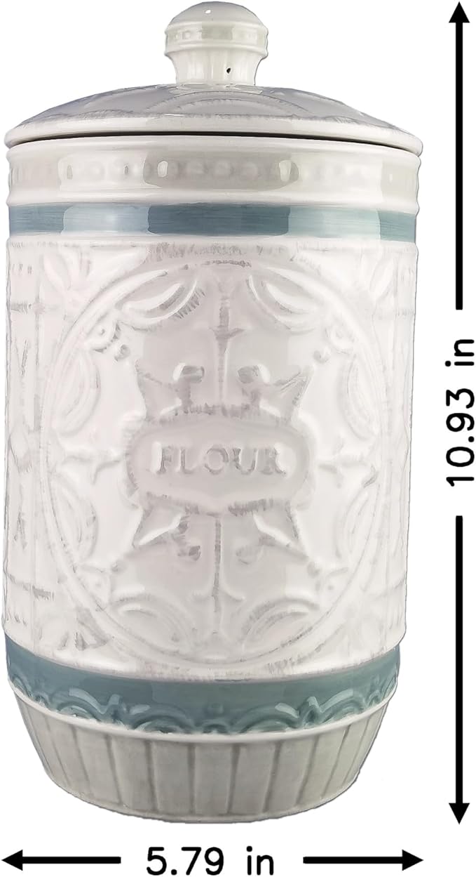 Young's Inc. 4 Pcs Set Casual Provincial Ceramic Canisters- Storage Container for Kitchen and Bathroom - Beautiful Home Decor Accent to Store Food, Coffee, Tea, and More - Green, White