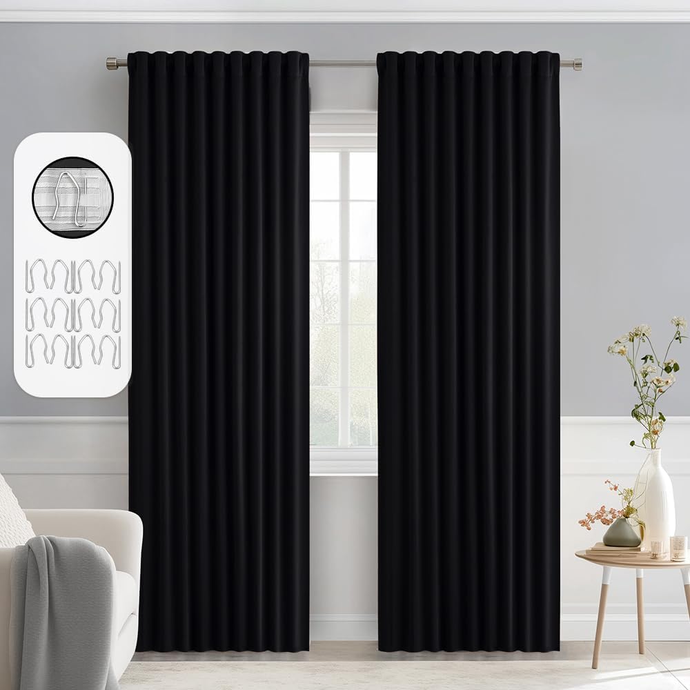 MIULEE Black Back Tab Blackout Curtains 72 Inches Long 2 Panels Set for Living Room Bedroom Privacy, Halloween Rod Pocket/Pinch Pleat Thermal Insulated Room Darkening Pleated Light Blocking Drapes