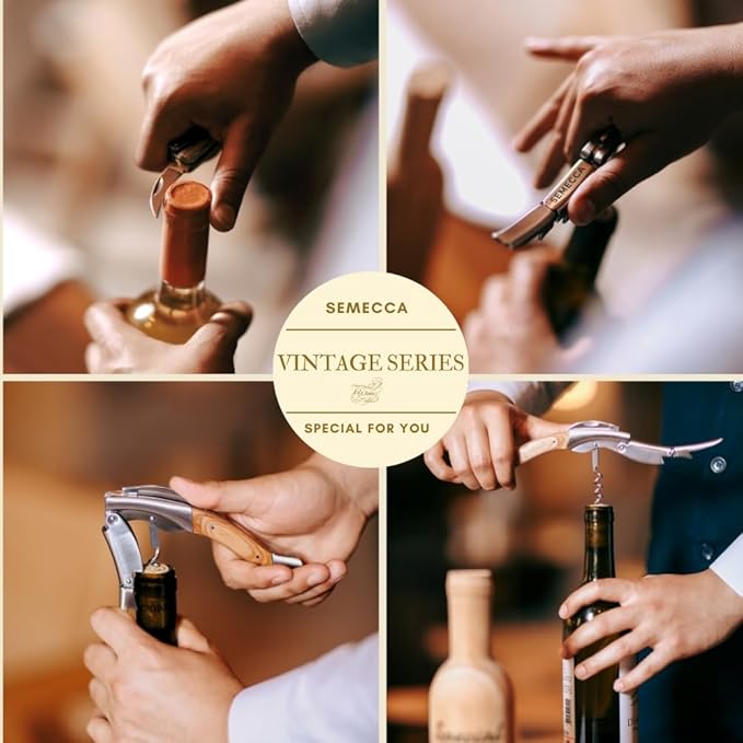 Semecca® Corkscrew Wine Opener, Waiter's Corkscrew, Double Stage, The perfect Wine Opener and Wine key, Wine Bottle Shaped Wooden Box, Gift for Wine Lovers (Naturalwood)