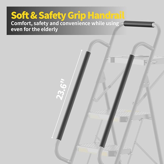 KINGRACK 5 Step Ladder with Tool Platform, Folding Step Stool with Handrails, Sturdy Steel Ladder with Wide Pedal, 800 LBS Portable Safety Ladder for Adults Painting Home Outdoor Garage