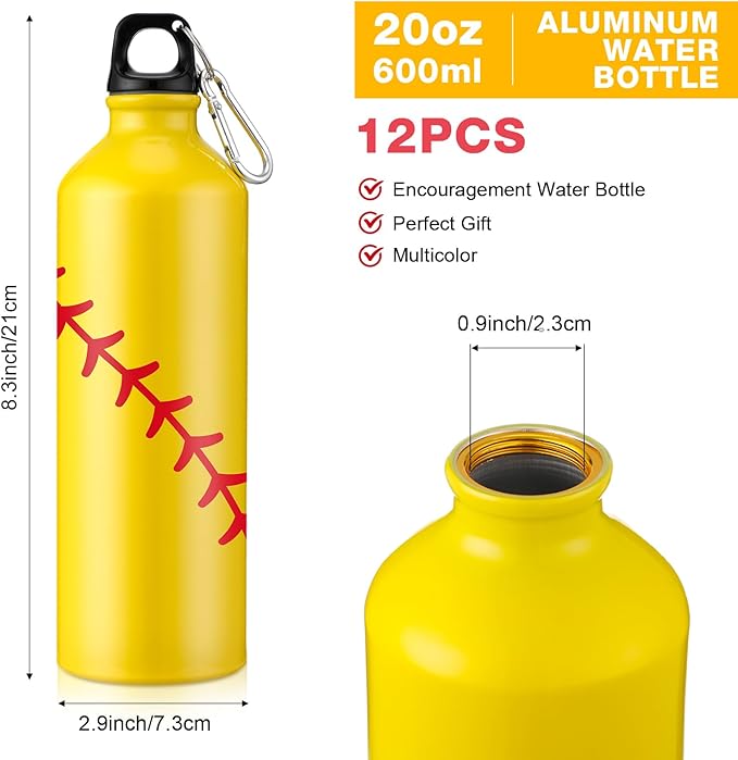 Uiifan 12 Pcs Softball Gift Leak Proof Aluminum Water Bottle Lightweight Bike Water Bottle Reusable Water Bottle with Twist Cap Buckle Travel Sports Bottle Softball Accessories for Camping Gym