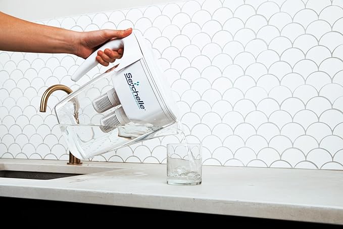 Seychelle pH2O Alkaline Water Filter Pitcher - pH Enhancing Filtration - USA-Made Filter, 64oz