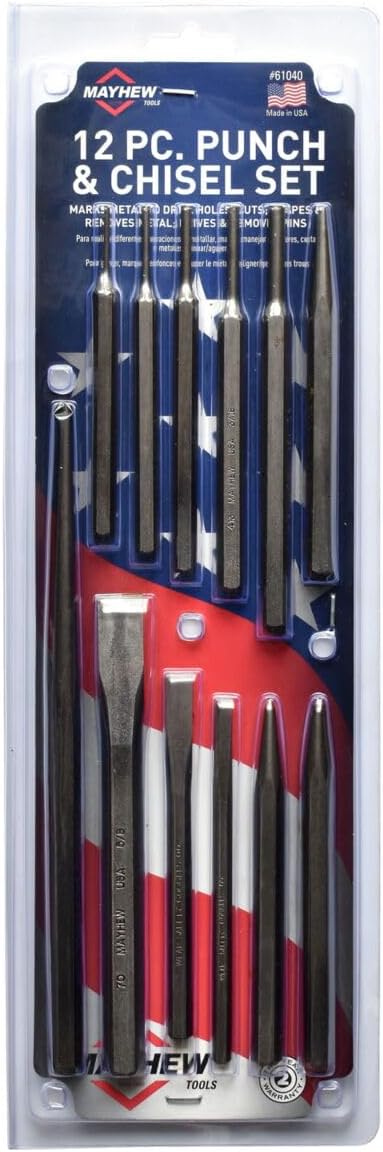 Mayhew Tools Select 61040 Punch and Chisel Set, 12-Piece, black, one size