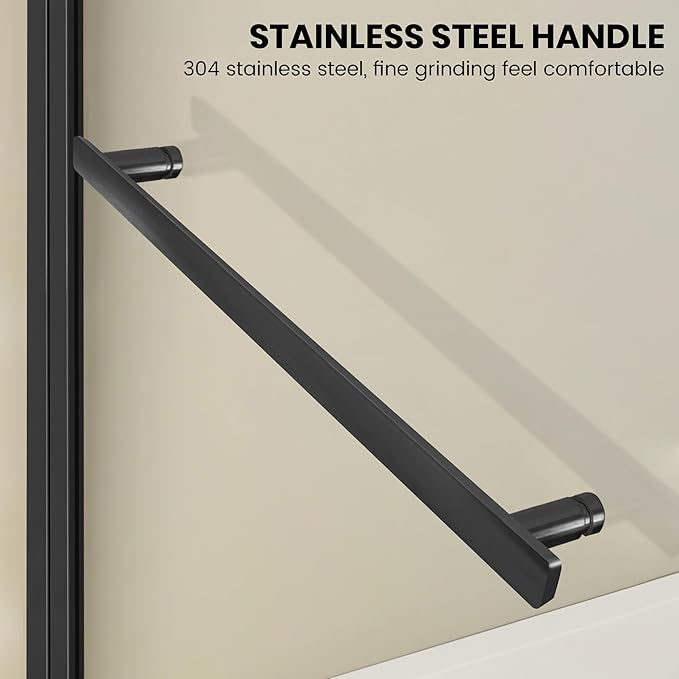 Frameless Hinged Bathtub Shower Door - 34"x58", Clear Tempered Glass 8mm Thick, Matte Black with Stainless Steel
