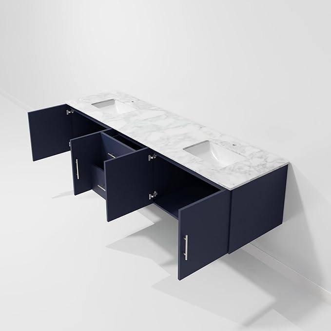 Sonoma 80 in. W x 22 in. D Navy Blue Double Bath Vanity and Carrara Marble Top