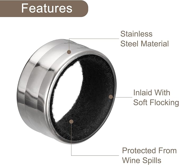 uxcell 4Ps Wine Bottle Collars, Stainless Steel Wine Drip Rings with Velvet Felt, Leak- Proof Anti- Overflow Ring Wine Drip Catcher for Kitchen and Bar