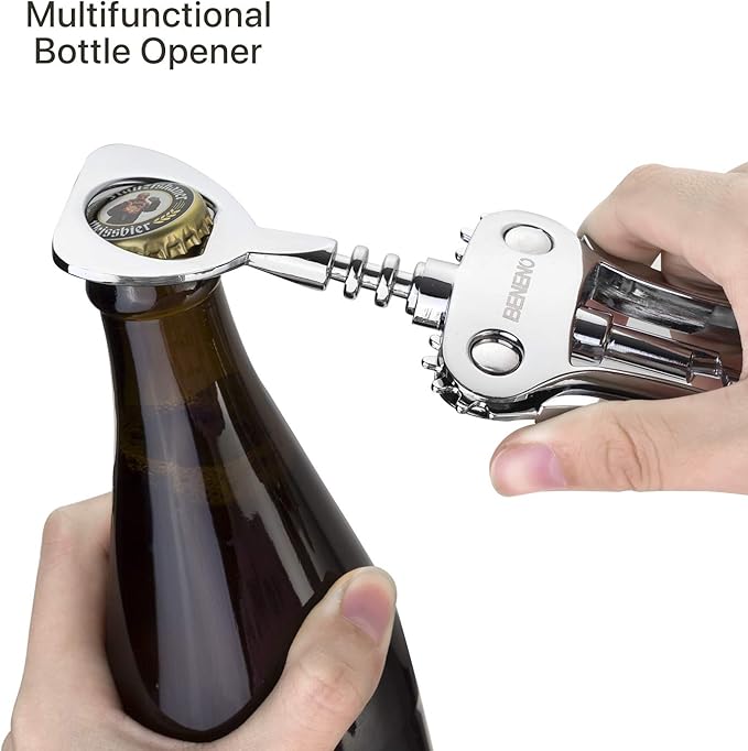 Wine Opener with Leak Proof Wine Vacuum Stopper, Zinc Alloy Premium Wing Corkscrew Wine Bottle Opener with Multifunctional Bottles Opener