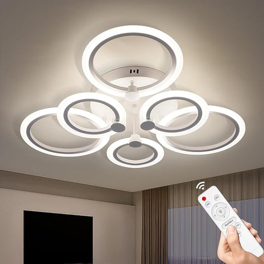 Modern LED Ceiling Light,Dimmable 3 Colors 6 Rings Flush Mount Ceiling Light Fixture,3000K-6500K 81W White Close to Ceiling Light with Remote for Living Room,Bedroom,Laundry Room