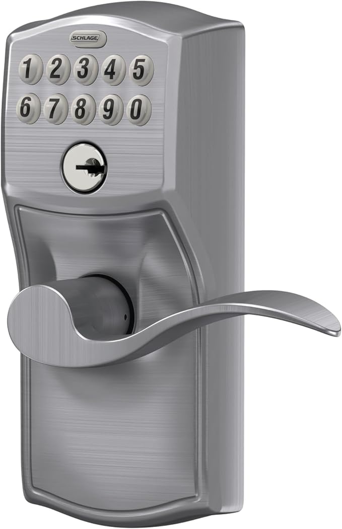 SCHLAGE FE595 CAM 626 ACC Camelot Keypad Entry with Flex-Lock and Accent Levers, Brushed Chrome