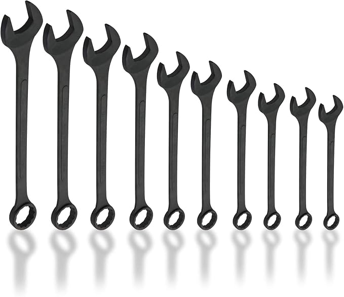 Neiko 03129A Jumbo Combination Wrench Set, 10-Piece Open-End Wrench Set, SAE Sizes 1 5/16 Inches to 2 Inches for Large Vehicles, Black Oxide Finish