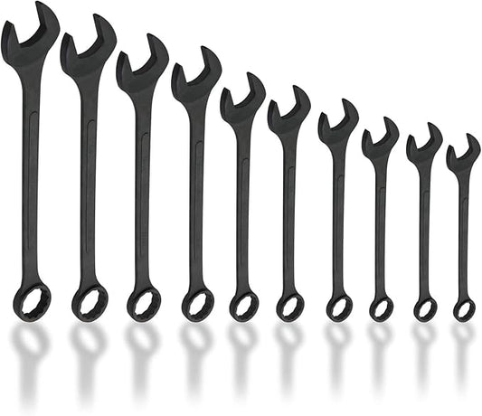 Neiko 03129A Jumbo Combination Wrench Set, 10-Piece Open-End Wrench Set, SAE Sizes 1 5/16 Inches to 2 Inches for Large Vehicles, Black Oxide Finish