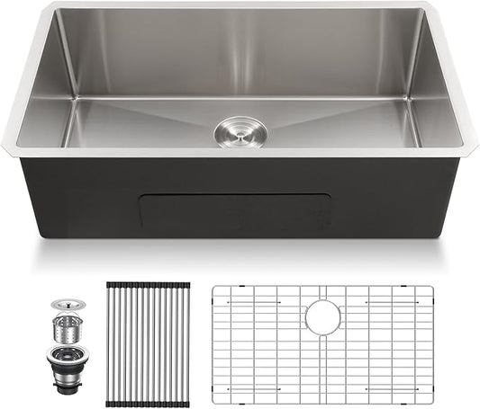 32 Undermount Kitchen Sink - Lordear 32x19 Inch Undermount Sinks Stainless Steel 16 Gauge Single Bowl Under Counter Basin Round Corner Handmade Sinks