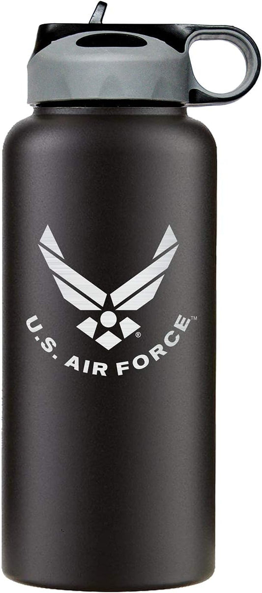 32oz Air Force Stainless Steel Insulated Water Bottle with Engraved USAF Logo - Air Force Gifts for Veterans | Disabled USMC Vet Owned SMALL Business