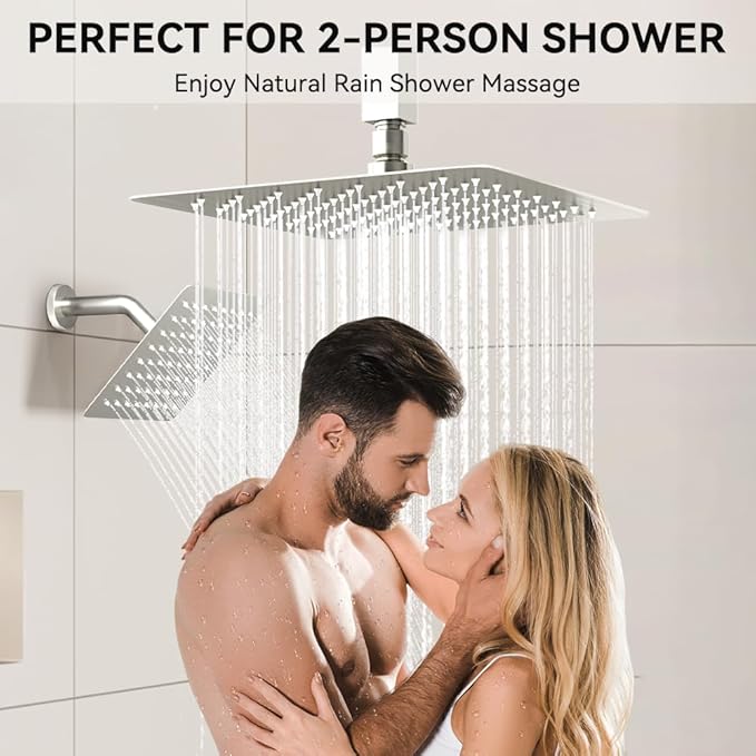Shower Faucets Sets Shower System Brushed Nickel, STARBATH 10" Ceiling Mount Rain Showerhead and 6" Wall Mounted Rainfall Shower for Couples, On Off Button Valve Dual Head Shower Systems Complete