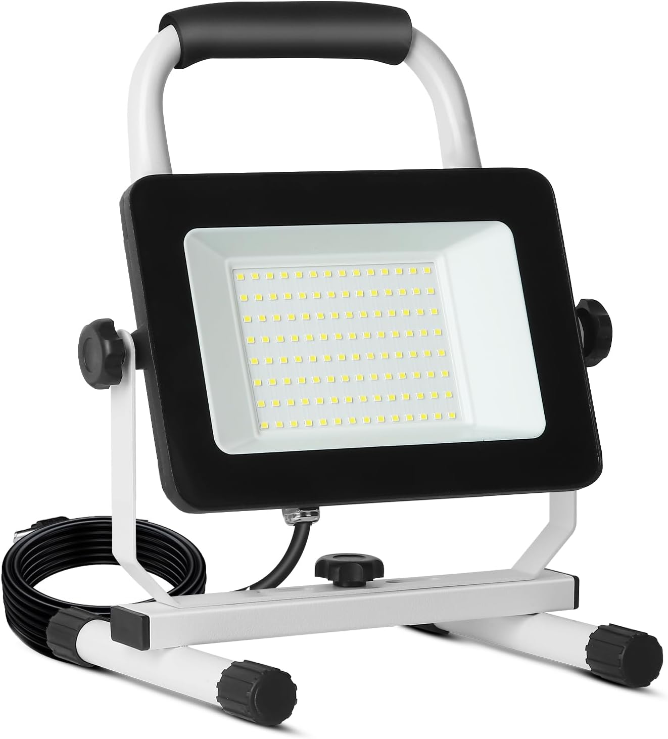 UFOND 6000 Lumen LED Work Light with Stand,60W Waterproof Flood Light, Brightness Switch Adjustable,Super Bright Portable Job Site Worklight with Power Cord for Garage Workshop Car,Outdoor Lighting