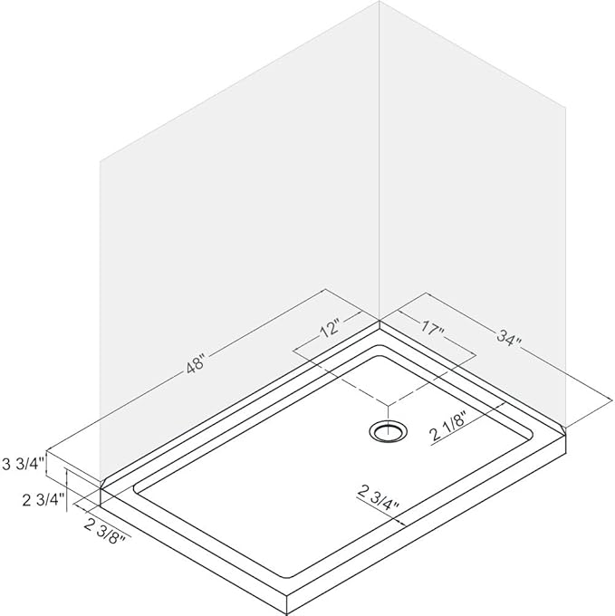 DreamLine SlimLine 34 in. D x 48 in. W x 2 3/4 in. H Right Drain Double Threshold Shower Base in Black, DLT-1034482-88