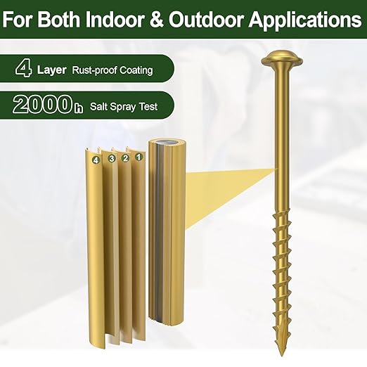 Pocket Hole Screws 3 Inch，600Pcs Exterior Pocket Screws #10 X 3 Reverse-Thread 2X Faster Self-Tapping for Woodworking DIY Projects Pocket Joinery Drive Bit Included(Gold)