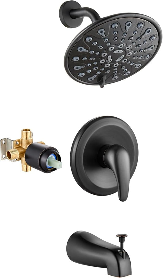 gotonovo Tub Shower Faucet Set Shower Head and Handle Set 6 Modes 6 inch Bathroom Trim Kit with Tub Spout High Pressure Shower System Combo with Valve Round Showerhead Oil Rubbed Bronze