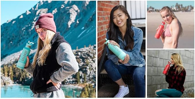 Coldest Sports Water Bottle with Straw Lid Vacuum Insulated Stainless Steel Metal Thermos Bottles Reusable Leak Proof Flask for Sports Gym (24 oz, Black Leopard)