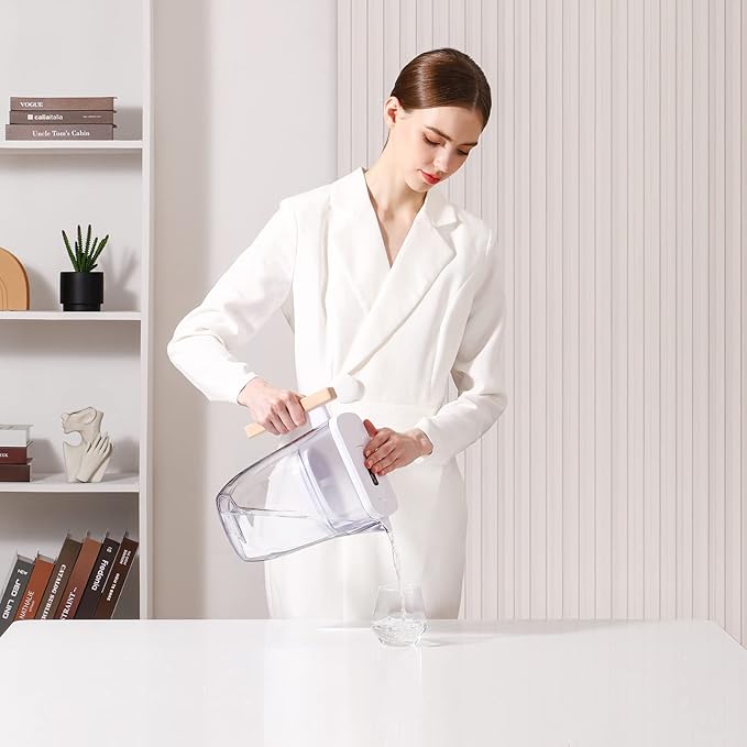 Water Filter Pitcher, 200-Gallons Long-Life 10-Cup Pitcher with 1 Filter, 5X Times Lifetime, Reduces PFAS, PFOA/PFOS, Fluoride, Chlorine, Rust, Microplastics, BPA Free, Clear, Lasts 3 Months