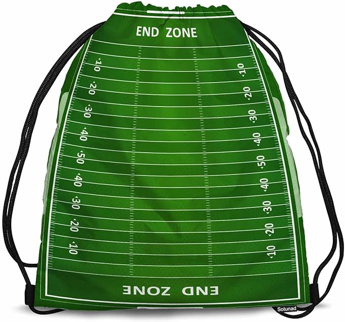 Football Field Drawstring Backpack Adjustable Shoulder Strap Green Grass with White Lines Graduated Line End Zone Drawstring Bag Sutiable for Sports Beach Short Travel Stroage 14x16.9 Inch